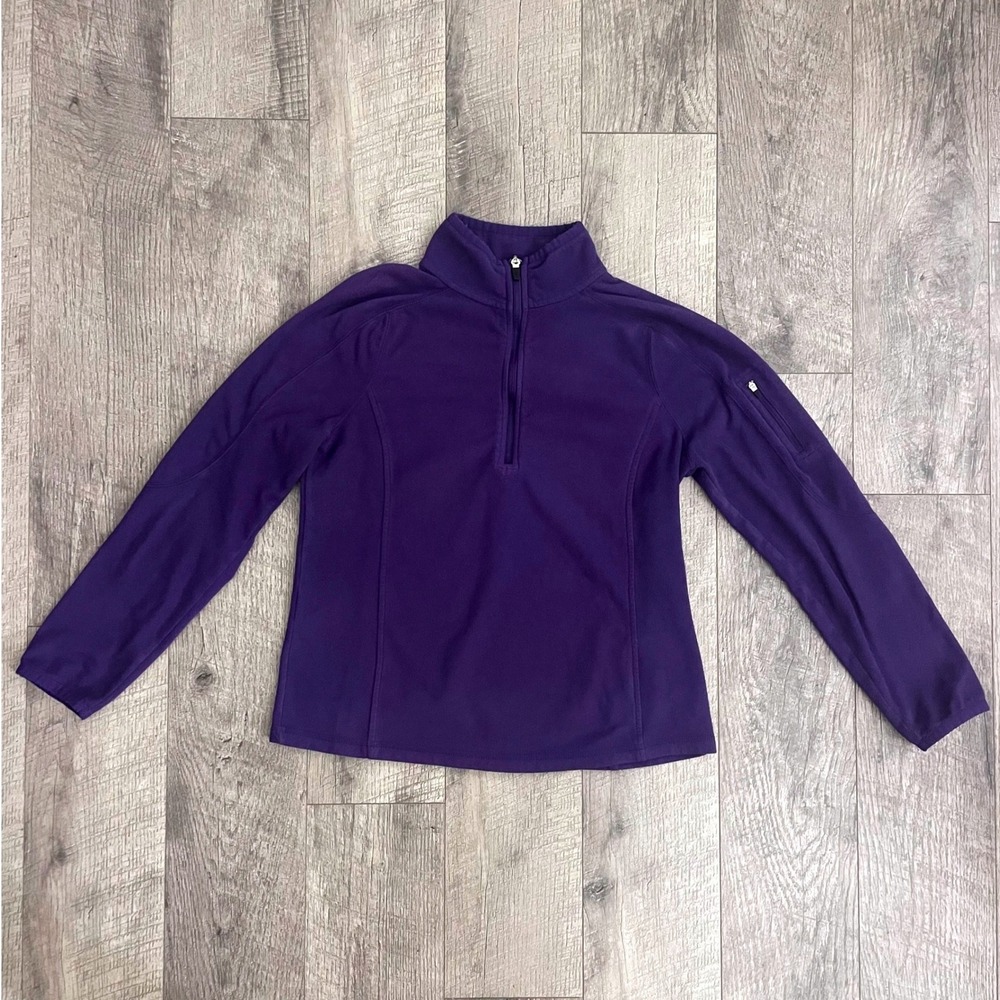 Eddie Bauer Womens Purple Quarter Zip Fleece Pullover Sleeve Pocket Size M